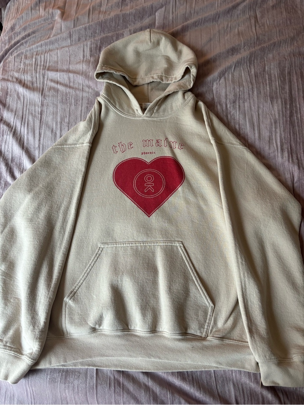 The Maine Unisex Cream Hoodie with Red Heart Graphic